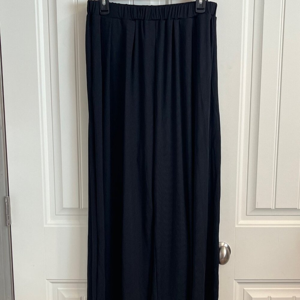 Cider Women's Black Ribbed Wide-Leg Pants Size 0XL
